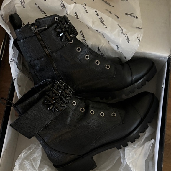Karl Lagerfeld Black Studded Combat Boots - Picture 3 of 4